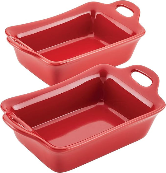 Rachael Ray Solid Glaze Ceramics Au Gratin Bakeware/Baker Set, Rectangular, 2 Piece, Red by RachaelRayKitchenware