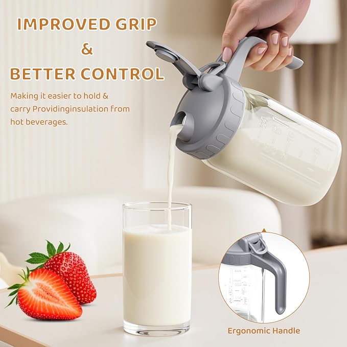OneDream 2PACK Breast Milk Pitcher 32oz Glass Pitcher with Lid, Leakproof Drip-Free Spout, Breastmilk Storage Pitcher for Fridge - Image 3