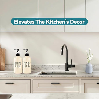 COHOSEGE Glass Soap Dispenser Set 2 Pack,16 Oz Dish Soap Dispenser for Kitchen Sink,Beige Kitchen Accessories and Kitchen Decor,Beige Decorations and Kitchen Utensils for Kitchen - Image 4