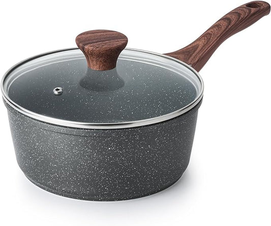 SENSARTE Nonstick Saucepan with Lid, 1.5 Quarts Small Pot with Swiss Granite Coating, Stay-cool Handle, Multipurpose Handy Sauce Pot Small Kitchen Cooking Pot, Induction Comptable, PFOA Free by SENSARTE