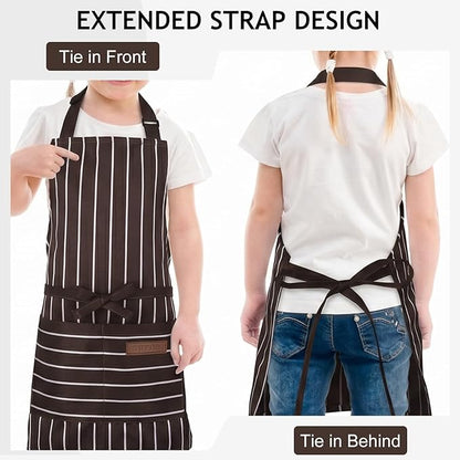 2 Pack Stripes Kids Apron, Kids Cooking Aprons with 2 Pockets, Cute Aprons for Cooking for Boys and Girls