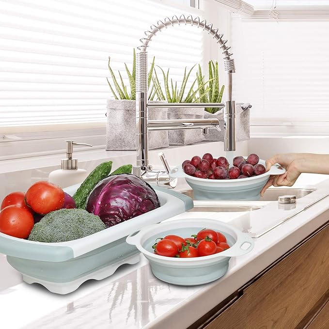 Colander Collapsible, Kitchen Strainer Colander, Collapsible Colander with Extendable Handles for Draining Veggies, Pasta,Fruit, Includes 6, 4 Quart Over the Sink Strainer Folding and 2 Quart Round - Image 5