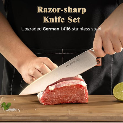 Astercook Knife Set, Kitchen Knives Set with Block and Sharpener Full Tang 17 Pcs German Stainless Steel Knives Sharp Blade Dishwasher Safe Premium Knife Set, Black Mothers Day Gifts for Women - Image 5