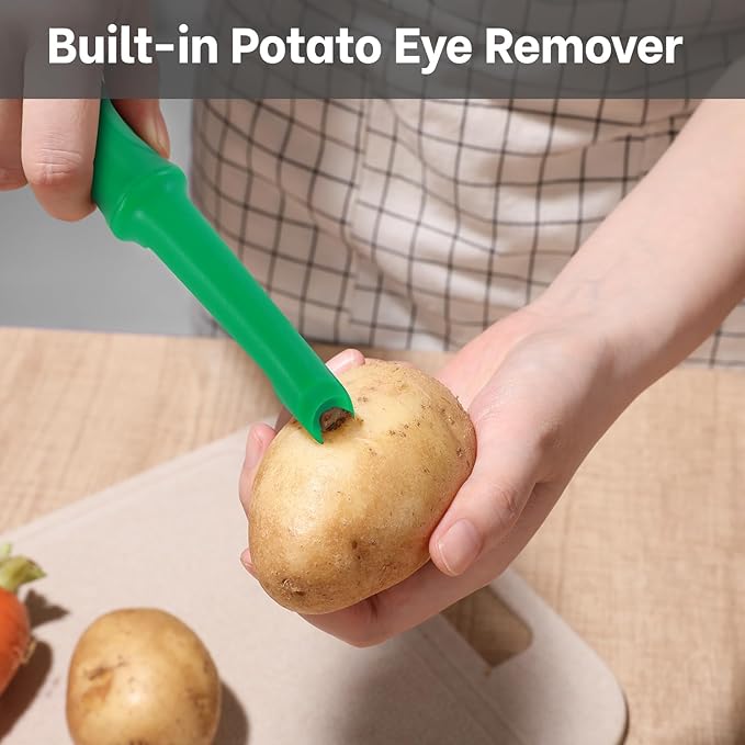 Beneno Swivel Vegetable Peeler, Razor-Sharp Smooth Peeling Potato Peelers with Stainless Steel Blades, Ergonomic Comfort Non-Slip Rubber Handle, Durable Kitchen Peelers with Potato Eye Remover, Green - Image 6