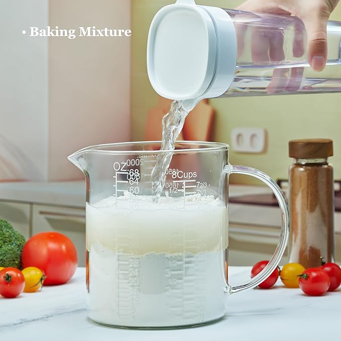 Ackers BORO3.3 Borosilicate Glass Measuring Cup with Insulated Handle, V-Shaped Spout, Clear, 2000ml/64oz Capacity, Etched Graduation, Easy to Read - Image 6
