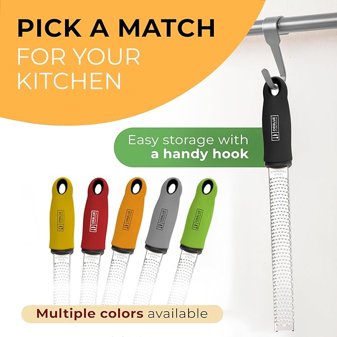Orblue Lemon Zester & Cheese Grater - Premium Citrus Zester, Kitchen Grater for Parmesan, Chocolate, Fruits, Vegetables, Ginger, Garlic, Nutmeg - Stainless Steel Blades with Protective Cover, Black - Image 6