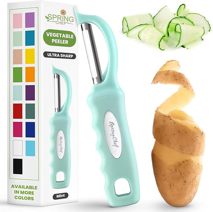 Spring Chef Premium Swivel Vegetable Peeler with Soft Grip Handle & Ultra Sharp Blades - Stainless Steel Potato Peeler - Kitchen Gadgets for Veggie, Fruit, Carrot, Apple, Cucumber - Mint by SpringChef