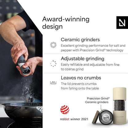 LARS NYSØM Salt and Pepper Grinder Set, Manual Salt and Pepper Mills with Adjustable Ceramic Grinder, Design Spice Shaker Set (Brown/Beige) - Image 2