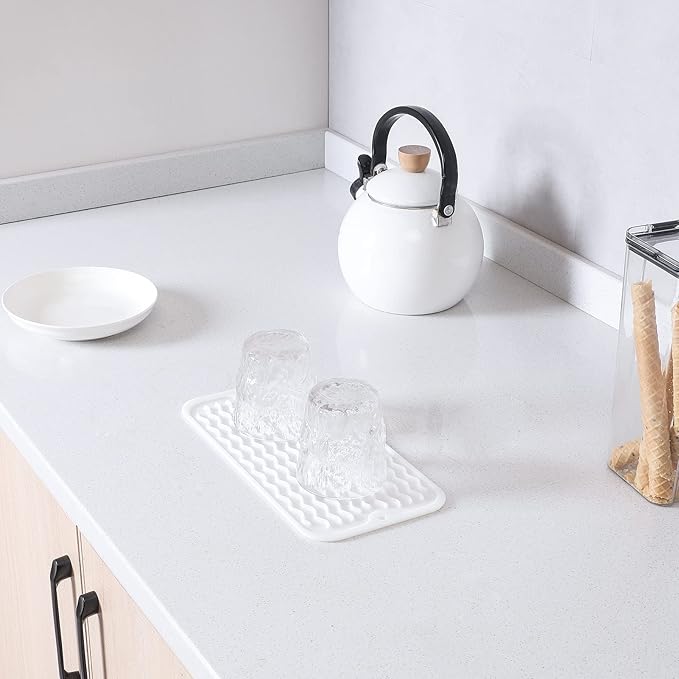 MicoYang Silicone Dish Drying Mat for Multiple Usage,Easy clean,Eco-friendly,Heat-resistant Silicone Mat for Kitchen Counter or Sink,Refrigerator or Drawer Liner White S 12 inches x 6 inches - Image 7