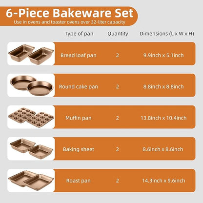 11-Piece Nonstick Baking Pans Set - Professional Grade Carbon Steel Bakeware with Premium Coating- Dishwasher Safe, Stackable, Oven Safe to 450°F (Champagne) - Image 6