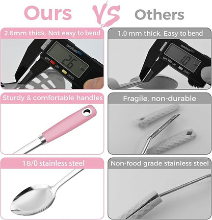 14-in Pink Cooking Spoons Set, Heavy Duty 18/0 Stainless Steel Large Serving Spoons Set, Slotted Spoon, Cooking Spoon & Soup Ladle, Commercial and Residential Use, Pack of 3 - Image 2