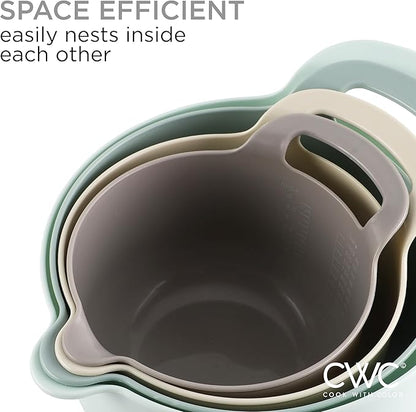 COOK WITH COLOR Nesting Plastic Mixing Bowl Set with Pour Spouts and Handles, Ombre Mint, 4 Piece Non-Slip - Image 6
