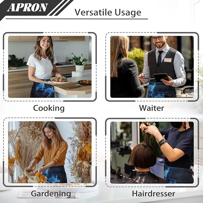 Server Apron with 3 Pockets, Waterproof Oil Waitress Waiter Half Apron for Restaurant Hotel Kitchen Cafe