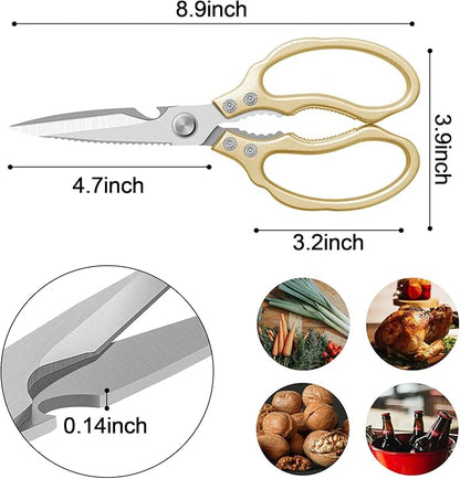 CGBE Kitchen Scissors All Purpose Heavy Duty, Ultra Sharp Stainless Steel Kitchen Shears Dishwasher Safe, Cooking Shears for Chicken, Poultry, Fish, Meat, Herbs & Grapes with Non-Slip Grips - Gold - Image 3