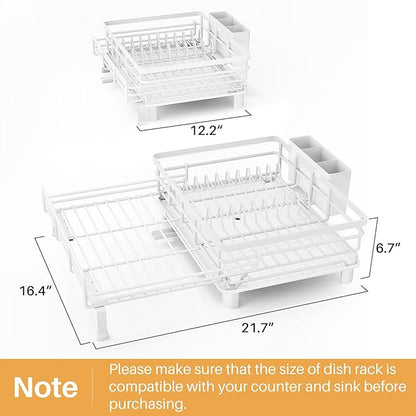 SNTD Dish Drying Rack - Extendable Dish Rack, Large Sink Drying Dish Drainer for Kitchen Counter, Stainless Steel Dish Strainer with Utensil Holder (White) - Image 2