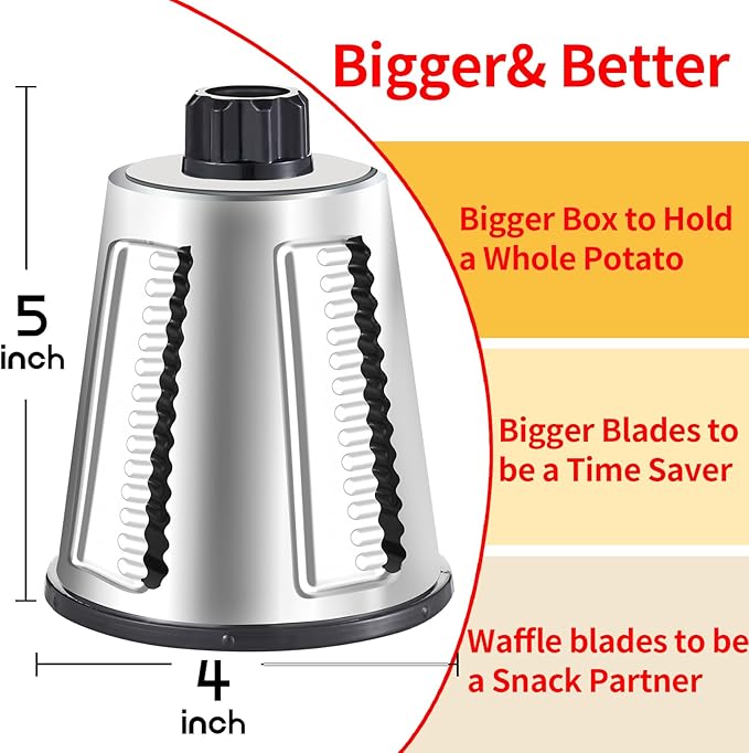 Weltonhm Rotary Cheese Grater with 4 Blades, Large Hand Crank Cheese Grater with Waffle Slicer, Black and White Cheese Slicer with Suction Base, Easier for Shredding& Grating (black, 4 Graters)