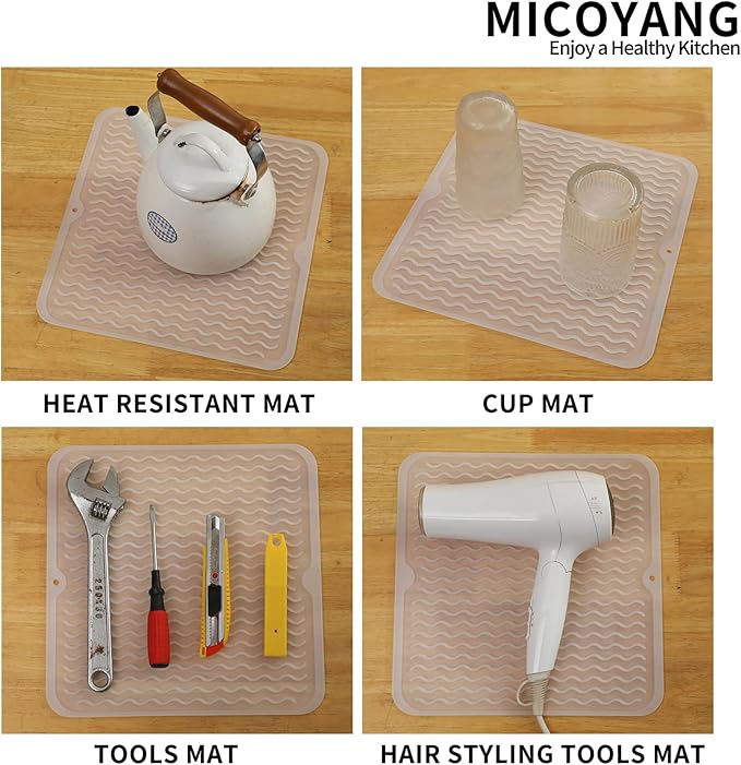 MicoYang Silicone Dish Drying Mat for Multiple Usage,Easy clean,Eco-friendly,Heat-resistant Silicone Mat for Kitchen Counter or Sink,Refrigerator or Drawer liner Translucent M 12 inches x 12 inches - Image 3