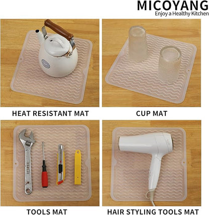 MicoYang Silicone Dish Drying Mat for Multiple Usage,Easy clean,Eco-friendly,Heat-resistant Silicone Mat for Kitchen Counter or Sink,Refrigerator or Drawer liner Translucent M 12 inches x 12 inches - Image 3
