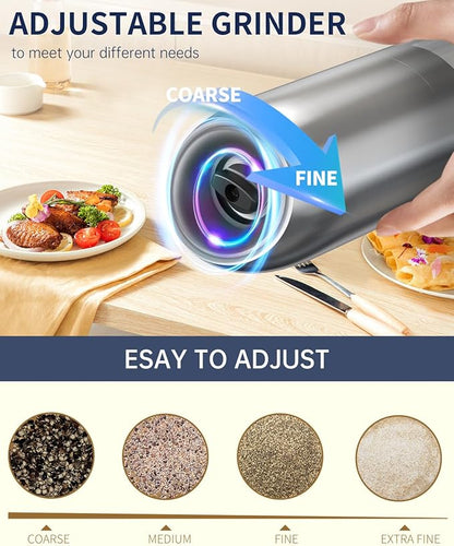 CIRCLE JOY Gravity Electric Salt and Pepper Grinder Set, Battery Powered Automatic Pepper Mills with Adjustable Coarseness, One Hand Operation, 176ml Large Container, Silver - Includes 8 Batteries - Image 4