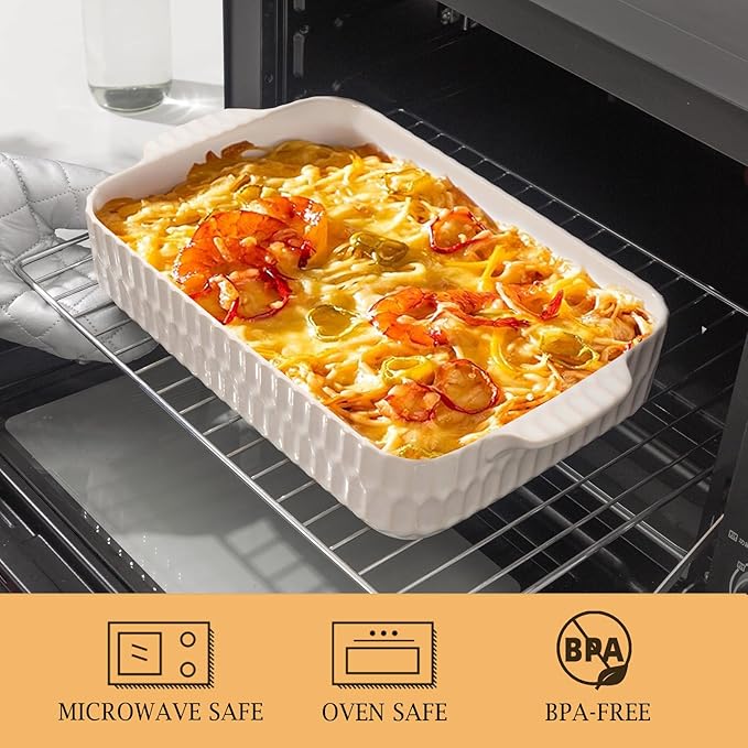 4.7QT Casserole Dishes for Oven, 9x13” Large Lasagna Pan, Ceramic Baking Dish, Rectangular Lasagna Pan Deep with Handles for Baking, Casserole, Kitchen, Birthday Gift for Mother Father Women Men - Image 5