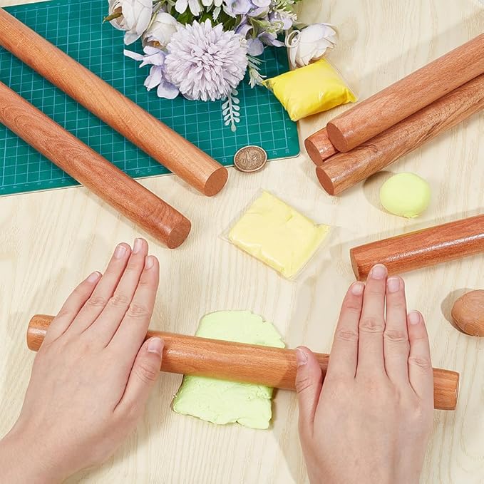 OLYCRAFT 10pcs Wood Rolling Pins 11.8 inch Clay Rolling Pins 1.1 inch Diameter Classic Wooden Rolling Pins Natural Wood Texture Rollers Wood Clay Roller for Clay Modeling Pottery Tools - Image 3