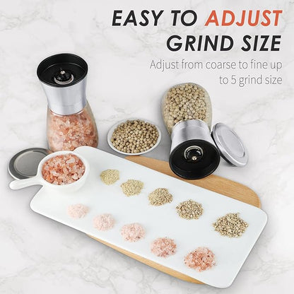 Ebaco Salt and Pepper Grinder Set - Refillable Grinder Adjustable Coarseness of Pepper Salt Spice Stainless Steel Mills Glass 6oz（2 Pack） - Image 3