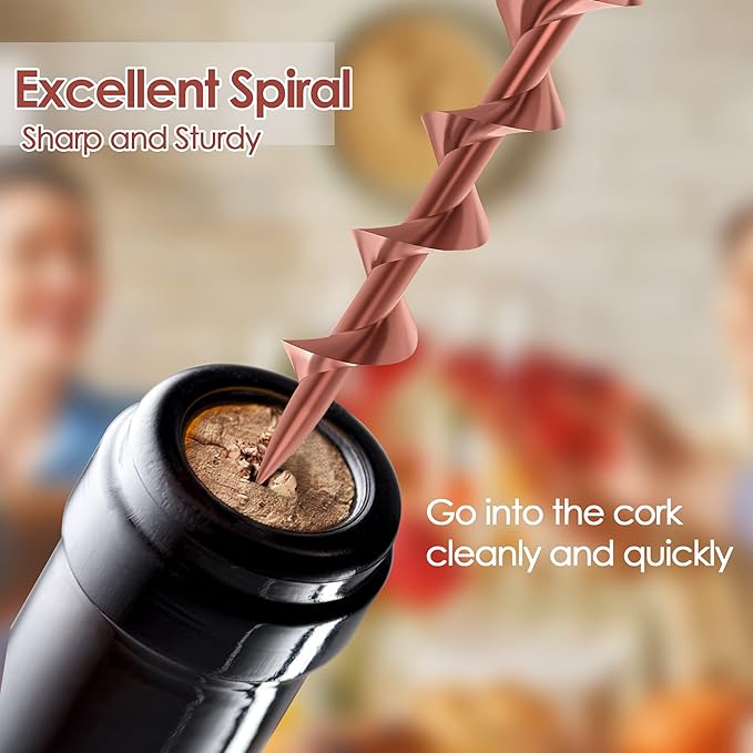 IPOW Wine Opener, Zinc Alloy Wine Bottle Opener, Wing Corkscrew Heavy Duty, Manual Multifunctional Cork Screw for Waiter,Rose Gold - Image 2