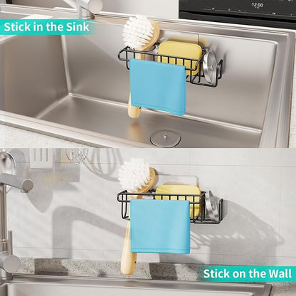 HapiRm 4 in 1 Kitchen Organizers and Storage, SUS304 Stainless Steel Brush Holder + Dish Cloth Hanger + Soap Rack + Sink Stopper Rack, No Drill Kitchen Essentials - Black - Image 5