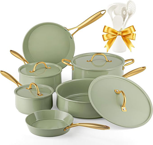 VONIKI Ceramic Cookware Set - Nonstick Pots and Pans With Kitchen Utensils, Non-Toxic, Induction Compatible, Dishwasher and Oven Safe by VONIKI