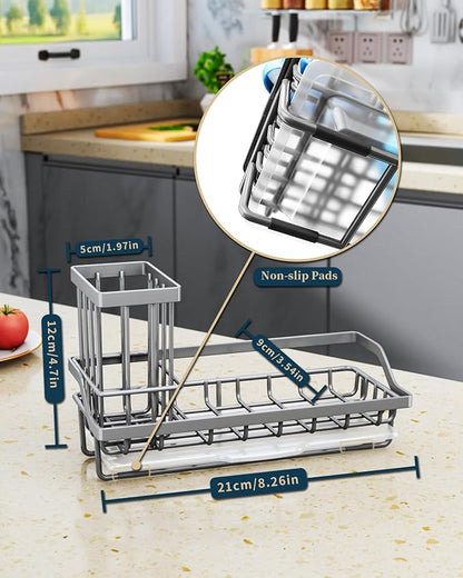 Consumest Sponge Holder for Kitchen Sink - Kitchen Sink Caddy Organizer with Removable Drip Tray for Countertop Dish Soap Dispenser Brush Storage Accessories 304 Stainless Steel, Grey - Image 7
