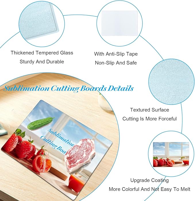 10 Pcs Sublimation Cutting Board Blanks, Textured Tempered Glass Cutting Boards For Kitchen, Anti Slip Chopping Board For Countertop Heat Press Machine Personalized Home Decoration