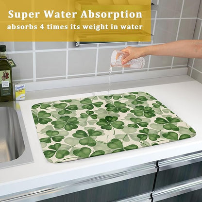 St Patrick's Day Dish Drying Mat for Kitchen Counter 18x24 Saint Patricks Clover Shamrock Green Print Absorbent Reversible Microfiber Drying Mats Kitchen Countertop Protector Dishes Drainer Rack Pad - Image 7