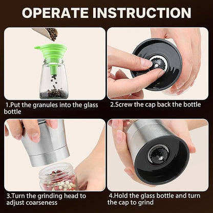 M JINEMEI Salt and Pepper Grinder Tall Size - Black Pepper, Herb Shakers Mill Refillable Manual - Stainless Steel Lid - Adjustable Coarseness - Glass Material- Fits in Home, Kitchen, Barbecue - Image 5