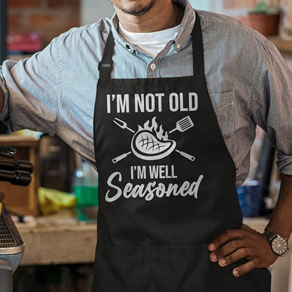 SANDJEST Funny Mens Aprons with Pockets for BBQ Grilling Cooking Grandpa Husband Apron for Birthday Christmas Father's Day