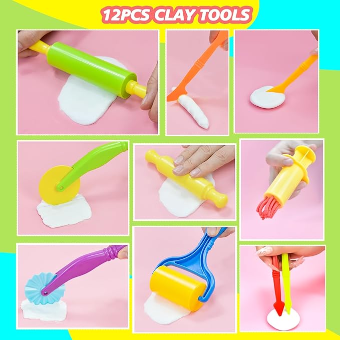 Dough Tool Set, 31 Pcs Basic Dough Tools Kits for Kids, Dough Accessories Includes Storage Container, Mat, 3D Animal, Cutters Roller, Rolling Pins, Safety Scissors - Image 5