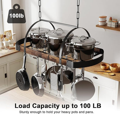 Hanging Pot Rack,32-Inch Ceiling Pot Rack for Kitchen,Space-Saving Pot Hanger with 16 Detachable S Hooks,Sturdy Metal Frame,Industrial Style,for Pot, Pan Storage,Space-Saving - Image 6