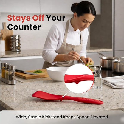 Silicone Spoon Spatula for Cooking - Multifunction Scoop Spatula Spoonula - Heat Resistant Cooking Spoon for Nonstick Cookware - Large Silicone Kitchen Spoon - Seamless Design (Red,2pcs) - Image 5