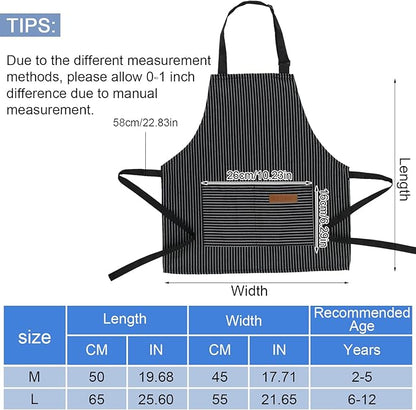 2 Pack Stripes Kids Apron, Kids Cooking Aprons with 2 Pockets, Cute Aprons for Cooking for Boys and Girls