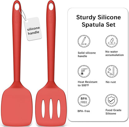 Coukre 2 Pack Silicone Spatula Set, High Heat Resistant, BPA Free Kitchen Spatula, Solid & Slotted Turner for Non-Stick Pans, Sautéing, and Flipping (2, SolidRed) - Image 2