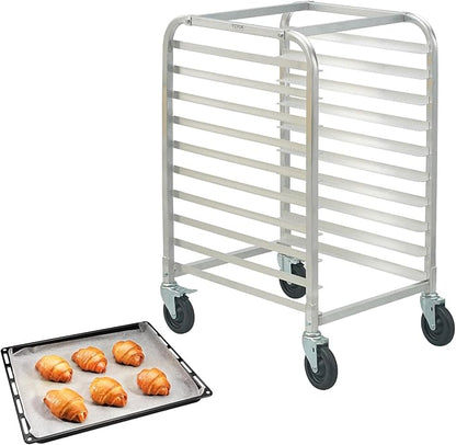 VEVOR 10-Tier Bun Pan Rack, Aluminum Racking Trolley Storage with Brake Wheels, Commercial Bakery Racks for Half & Full Sheet, Speed Rack For Kitchen Home, Bread Baking Equipment, 26"L x 20.3"W x 39"H by VEVOR