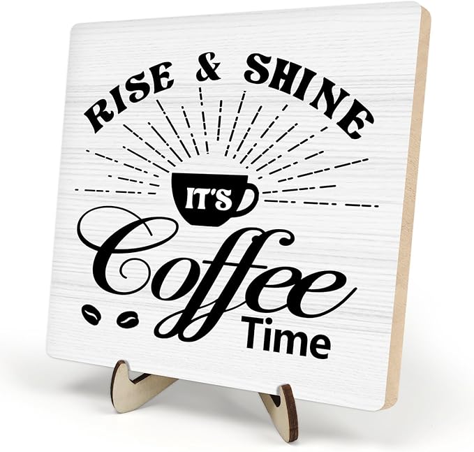 Vintage Coffee Bar Wooden Plaque Desk Sign, Farmhouse Wood Plaque Tabletop Decor for Cafe Bar Kitchen Office,Coffee Station Accessories 5.9x5.9Inch(Coffee- White02) by DMADNF