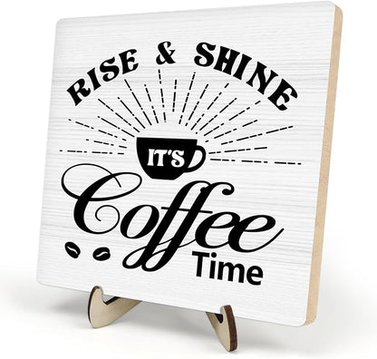 Vintage Coffee Bar Wooden Plaque Desk Sign, Farmhouse Wood Plaque Tabletop Decor for Cafe Bar Kitchen Office,Coffee Station Accessories 5.9x5.9Inch(Coffee- White02) by DMADNF