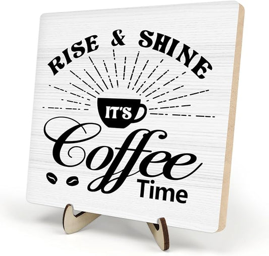 Vintage Coffee Bar Wooden Plaque Desk Sign, Farmhouse Wood Plaque Tabletop Decor for Cafe Bar Kitchen Office,Coffee Station Accessories 5.9x5.9Inch(Coffee- White02) by DMADNF