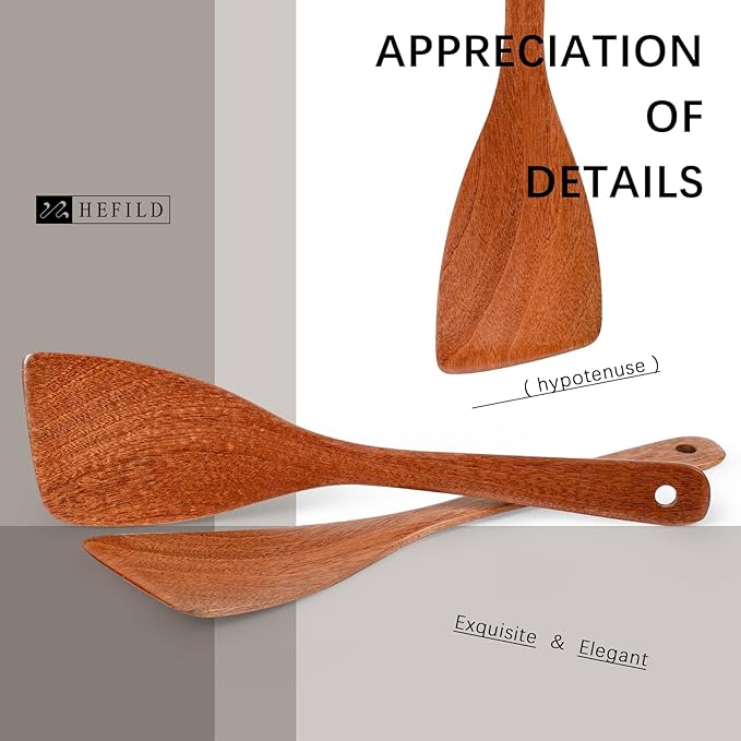 2PCS Wooden Spatulas for Cooking, 12.8inch Coated Sapele Wood Turners for Frying, Non-Scratch Bevel Spurtle for Pan & Wok, Wooden Cooking Utensils for Non Stick Cookware, Long Handle Scraper - Image 3
