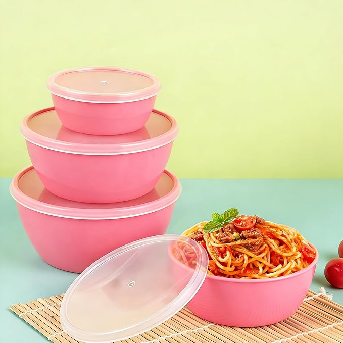 4-Piece Classic Plastic Prep Bowls with Lids, Nesting Plastic Small Mixing Bowl Set for Mixing, Baking, Prepping, Cooking and Serving Food, Microwave and Dishwasher Safe (Pink) - Image 7