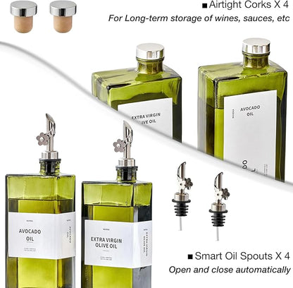 Olive Oil Dispenser Bottle for Kitchen, 16.9oz /500ml Cooking Vinegar Dispenser Bottle Set, Glass Sauce Container, Labels, Brush, Funnel, Stoppers, Green for Oil, Wine - Image 5