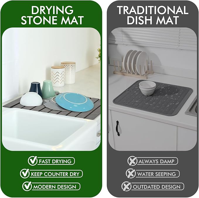 Oxydrily Stone Dish Drying Mat for Kitchen Counter,Large Dark Gray Foldable Diatomaceous Earth Dish Drying Mat,Quick-Dry Absorbent Bath & Countertop Stone Dishes Mats for Dishes Bottles Cups 23"x15.3" - Image 6