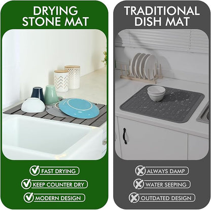 Oxydrily Stone Dish Drying Mat for Kitchen Counter,Large Dark Gray Foldable Diatomaceous Earth Dish Drying Mat,Quick-Dry Absorbent Bath & Countertop Stone Dishes Mats for Dishes Bottles Cups 23"x15.3" - Image 6