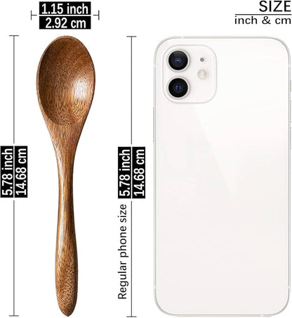 7 PCS Small Wooden Spoons, 5.8 Inch Honey Spoons for Tea, Acacia Wooden Honey Teaspoon for Coffee, Little Tiny Wood Spoons, Bamboo Table Spoon for stirring, Wooden Spoons for Utensils Set - Image 3