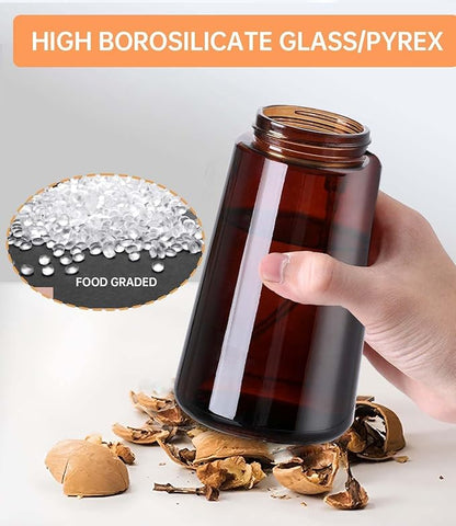 16oz/470ml Olive Oil Sprayer for Cooking, 2 in 1 Oil Dispenser Bottle Spray and Pour with Stickers, Premium Dark Brown Glass Oil Bottle for Air Fryer and Salad